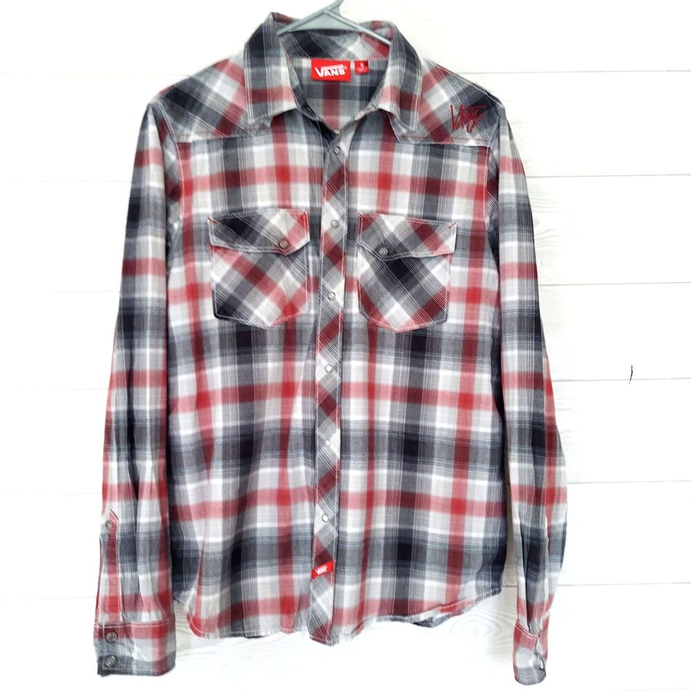 Vans Red Plaid Shirt Size Small Pearl Snap Long Sleeve